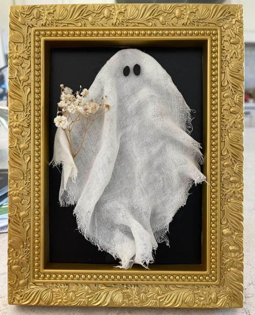 Floating Cheesecloth Ghost in Gold Frame