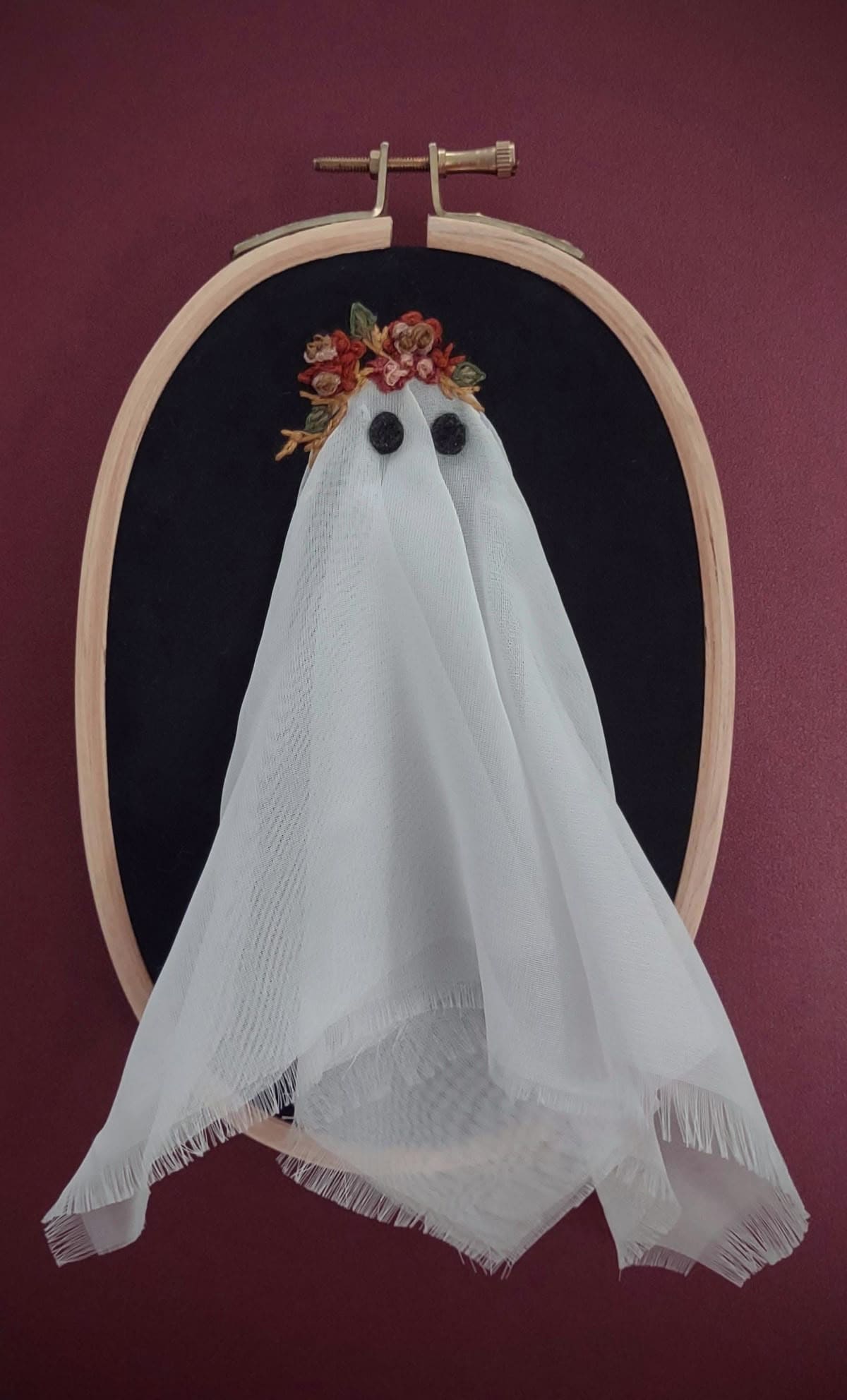 Floral Crown Ghost Embroidery Hoop 1