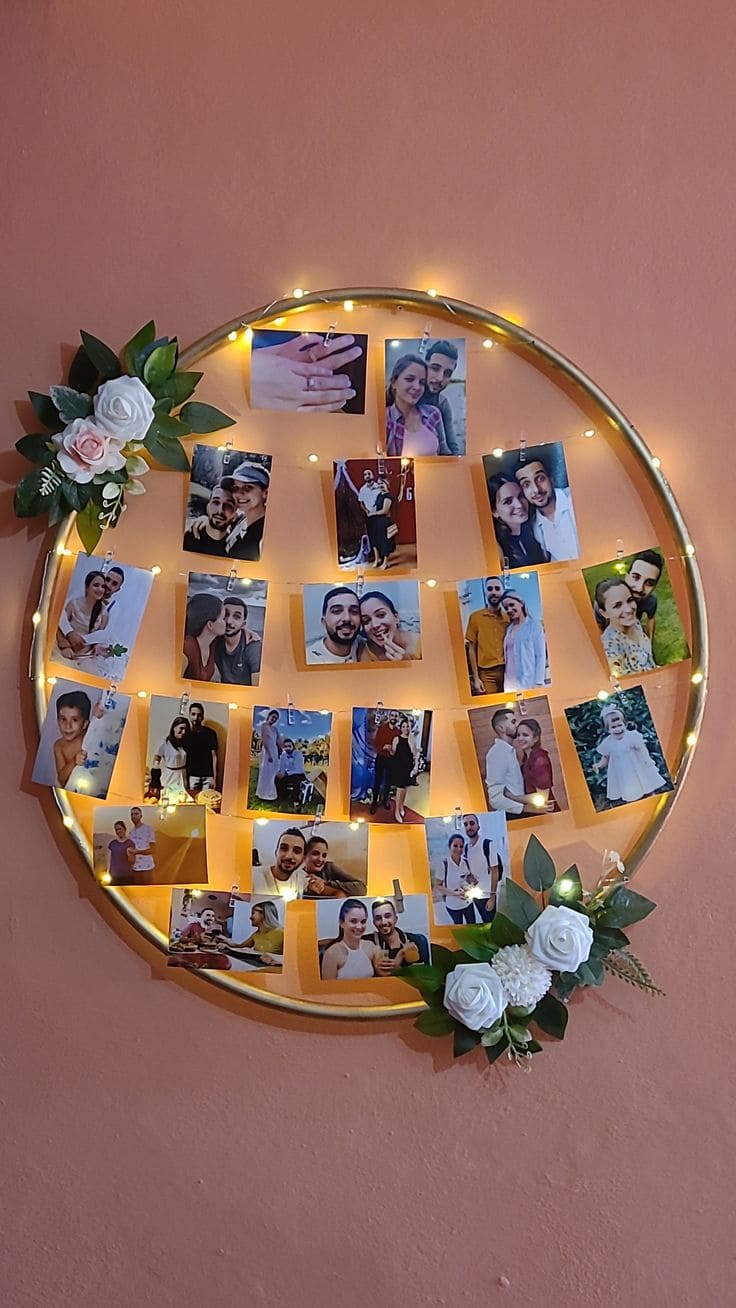 Floral Hoop Photo Display with Lights
