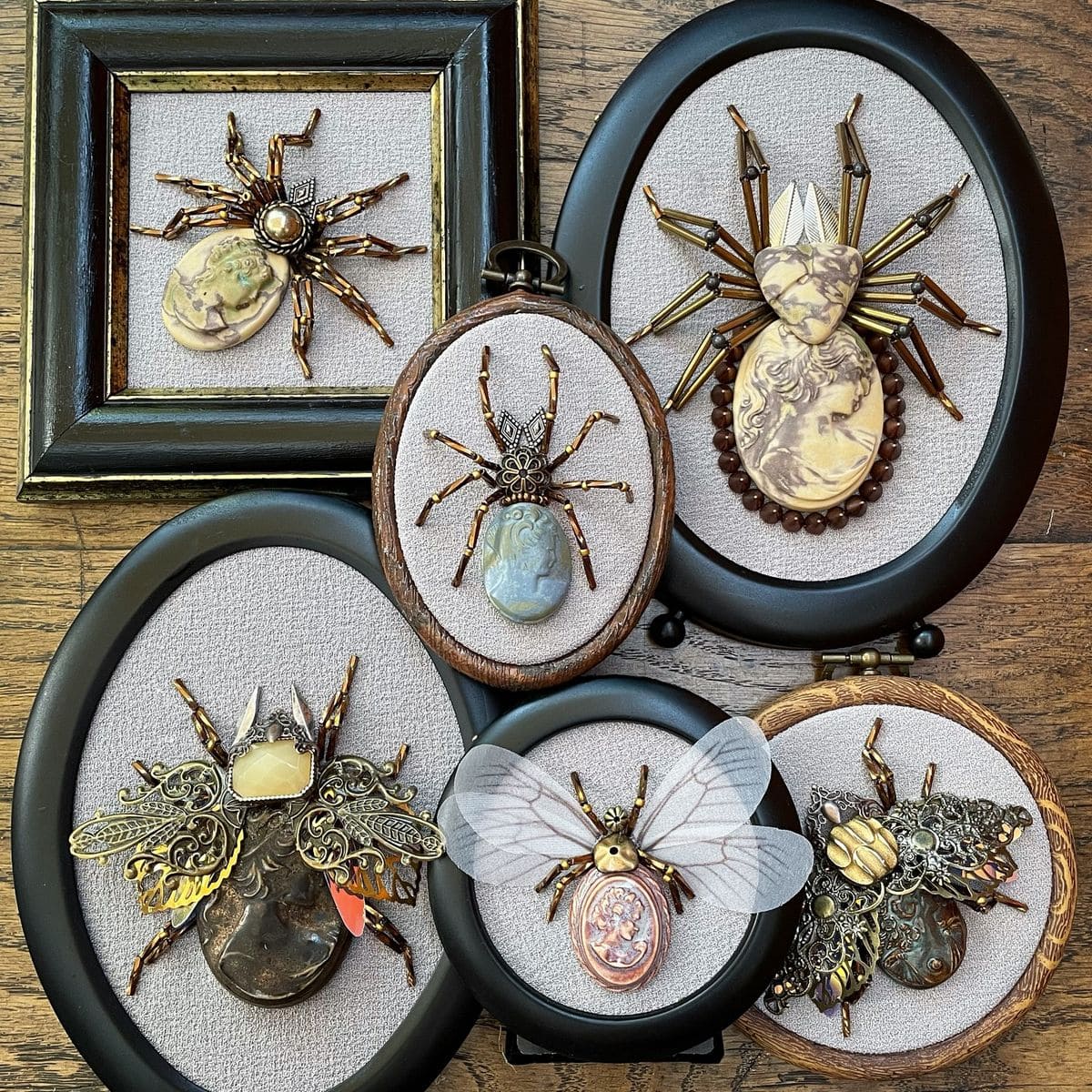 Gemstone and Beaded Insect Embroidery Hoop 1