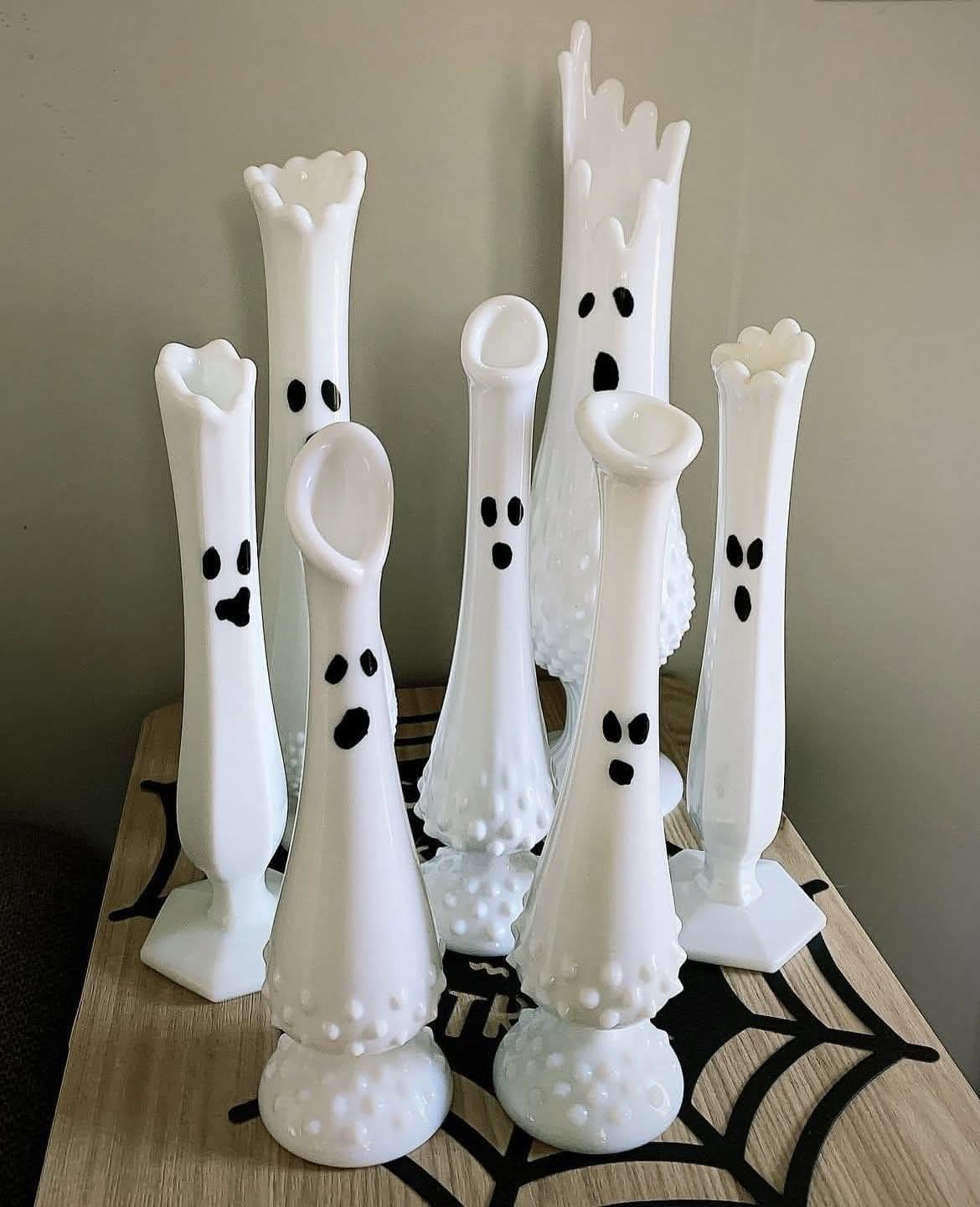 Ghost Face Milk Glass Vases