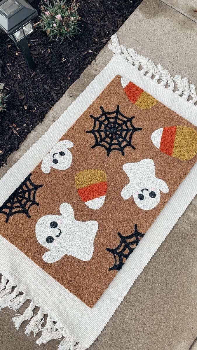 Ghosts Candy Corn and Cobwebs Doormat