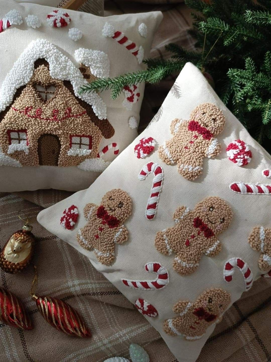 Gingerbread & Candy Cane Holiday Pillows