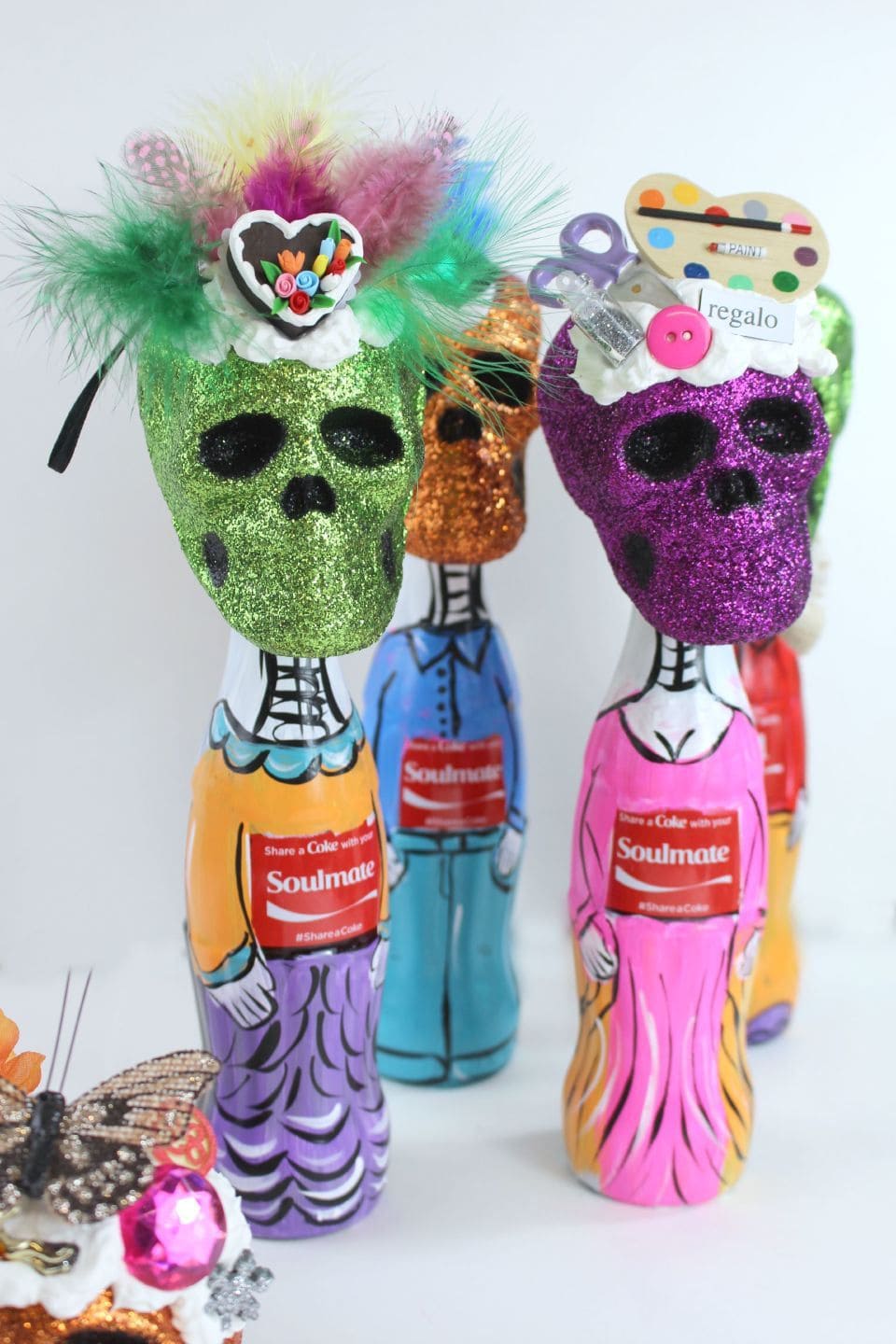 Glittered Calavera Soulmate Bottles