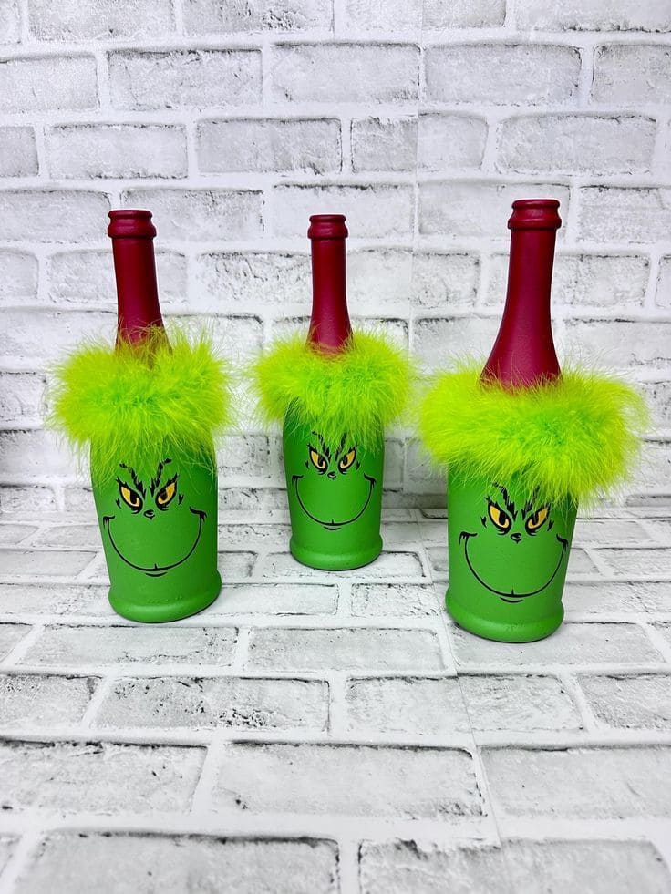 Grinch-Themed Wine Bottle Trio