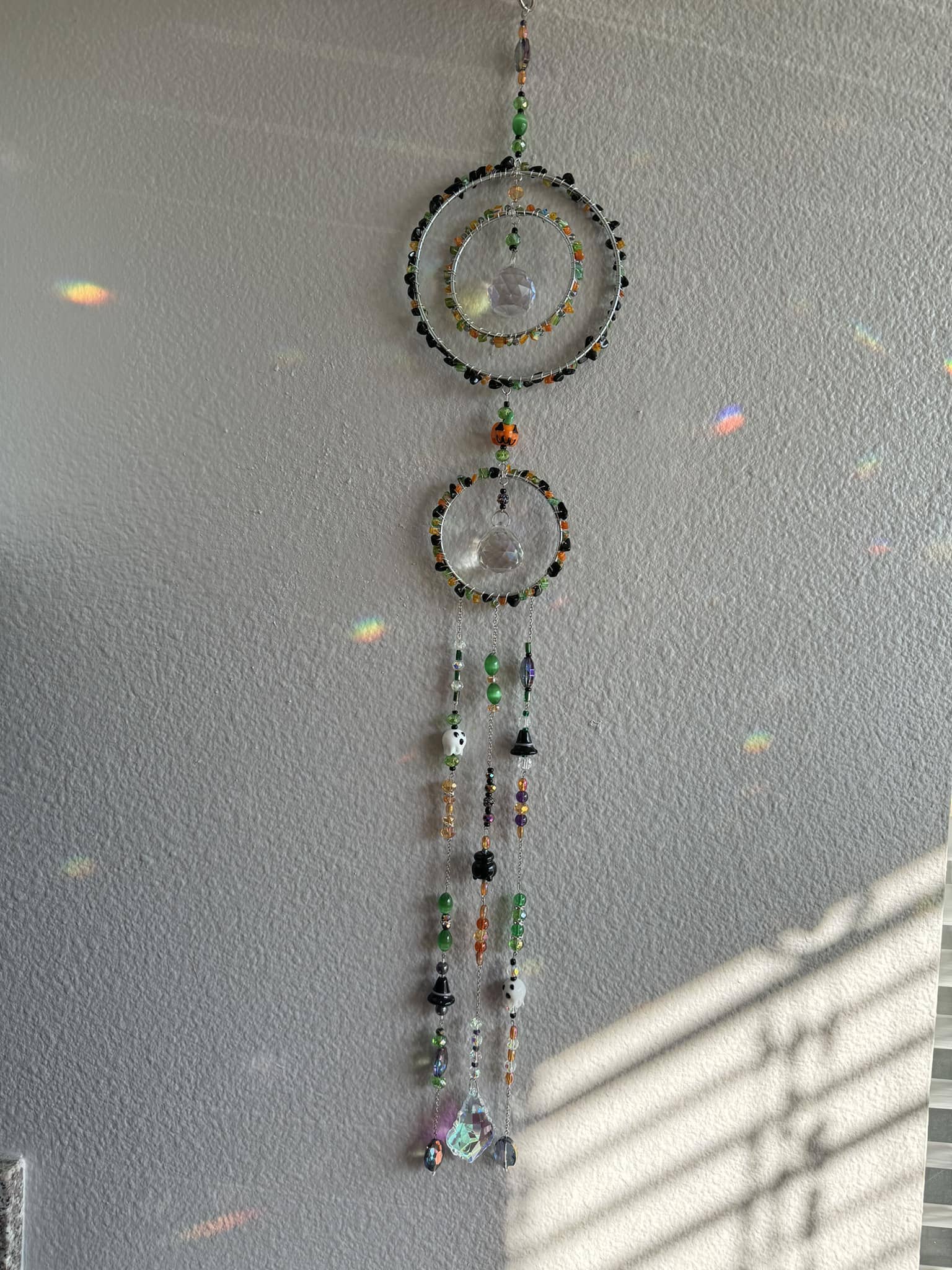 Halloween Crystal and Bead Spiral Suncatcher