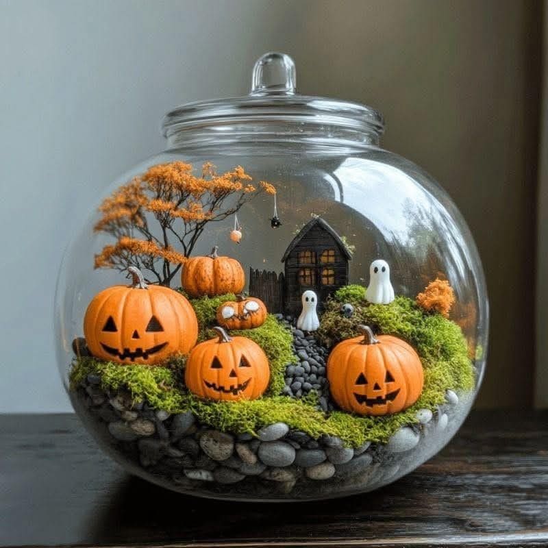 Halloween Pumpkin and Ghost Terrarium