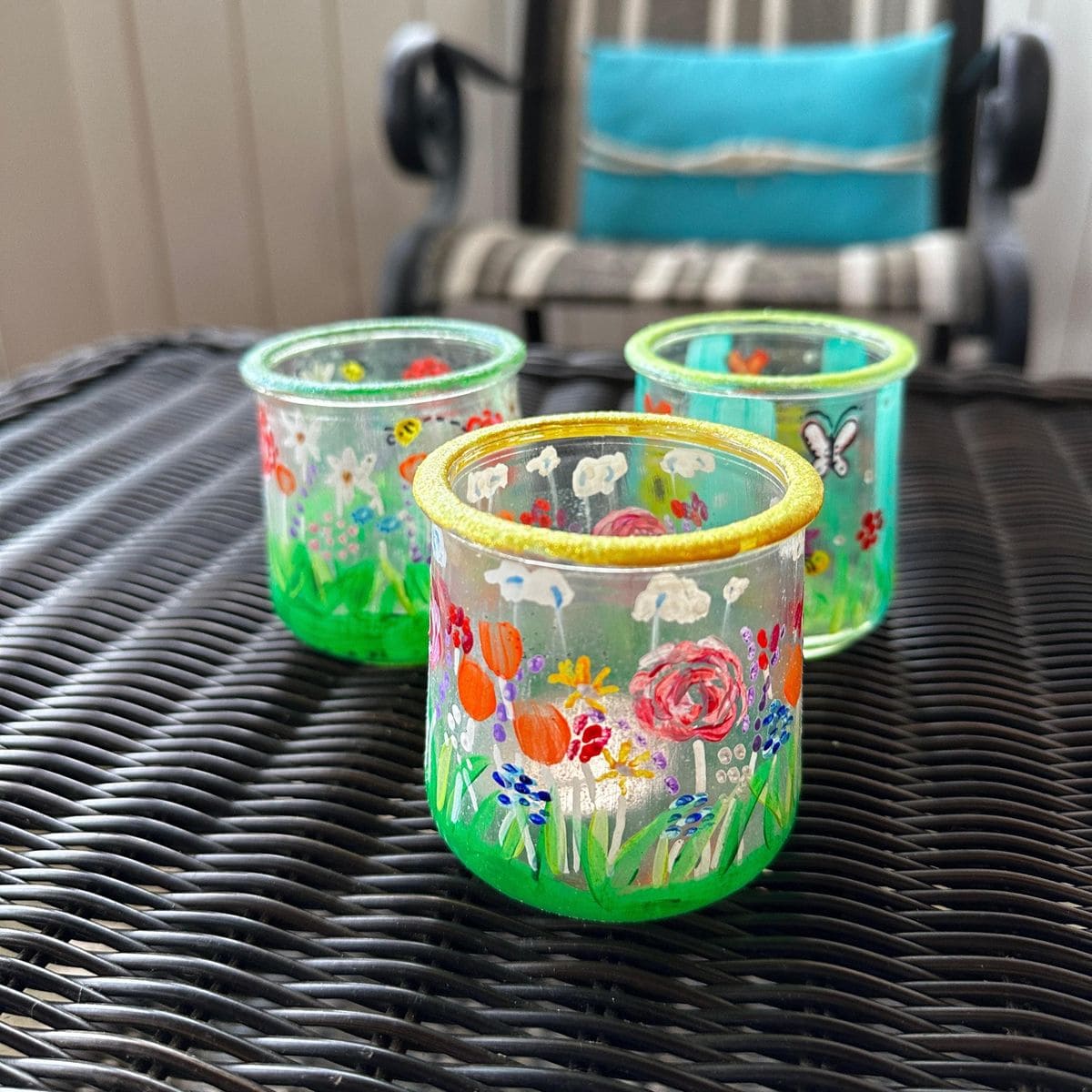 Hand-Painted Floral Candle Holders