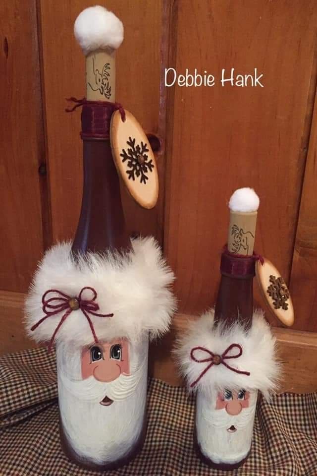 Hand-Painted Santa Bottle Pair