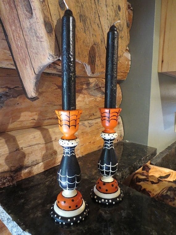 Hand-Painted Spiderweb Candle Holders