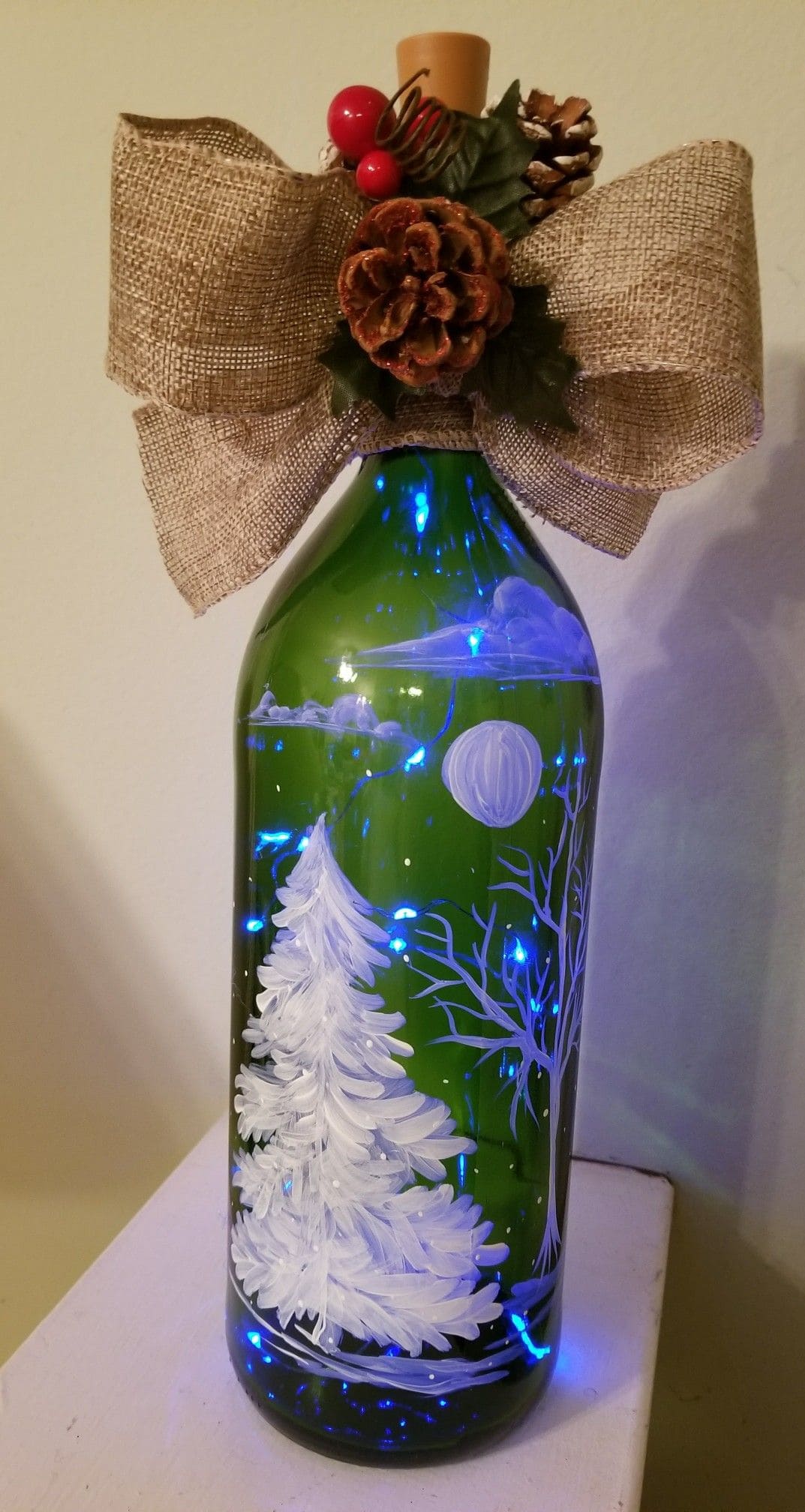 Hand-Painted Winter Wine Bottle Lantern
