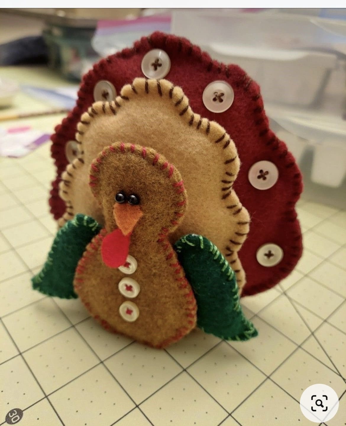 Hand-Stitched Felt Turkey with Button Accents