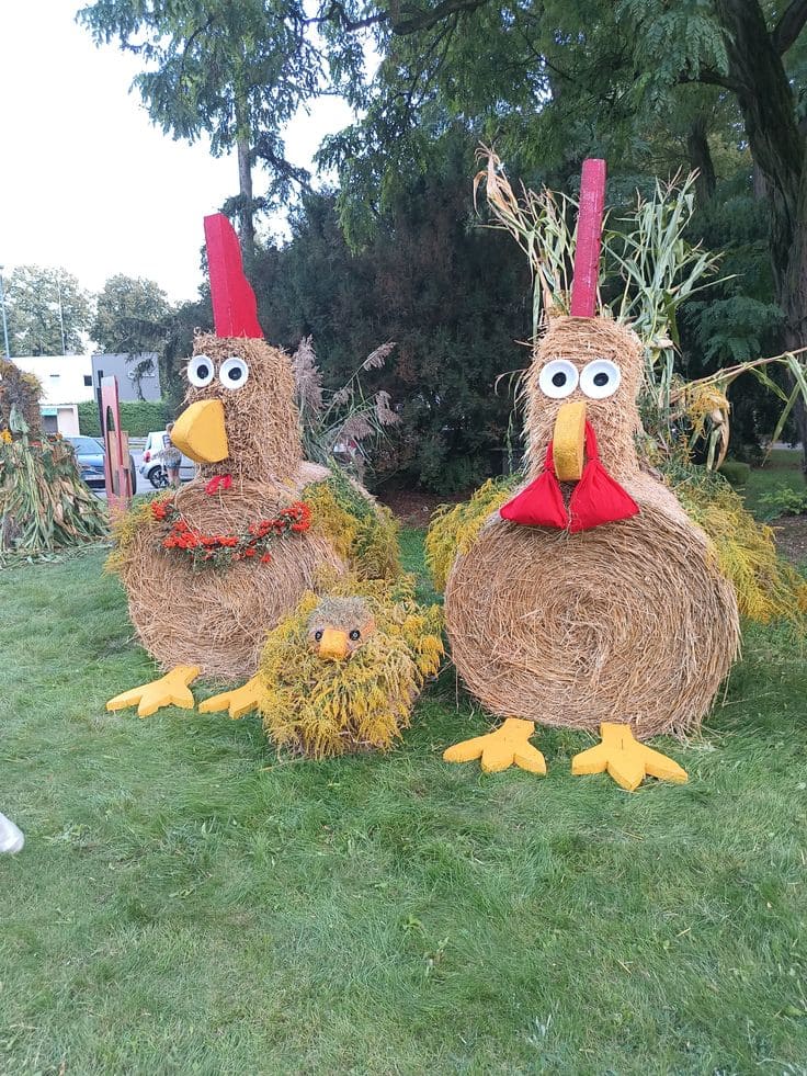 Hay Bale Chicken Family Display