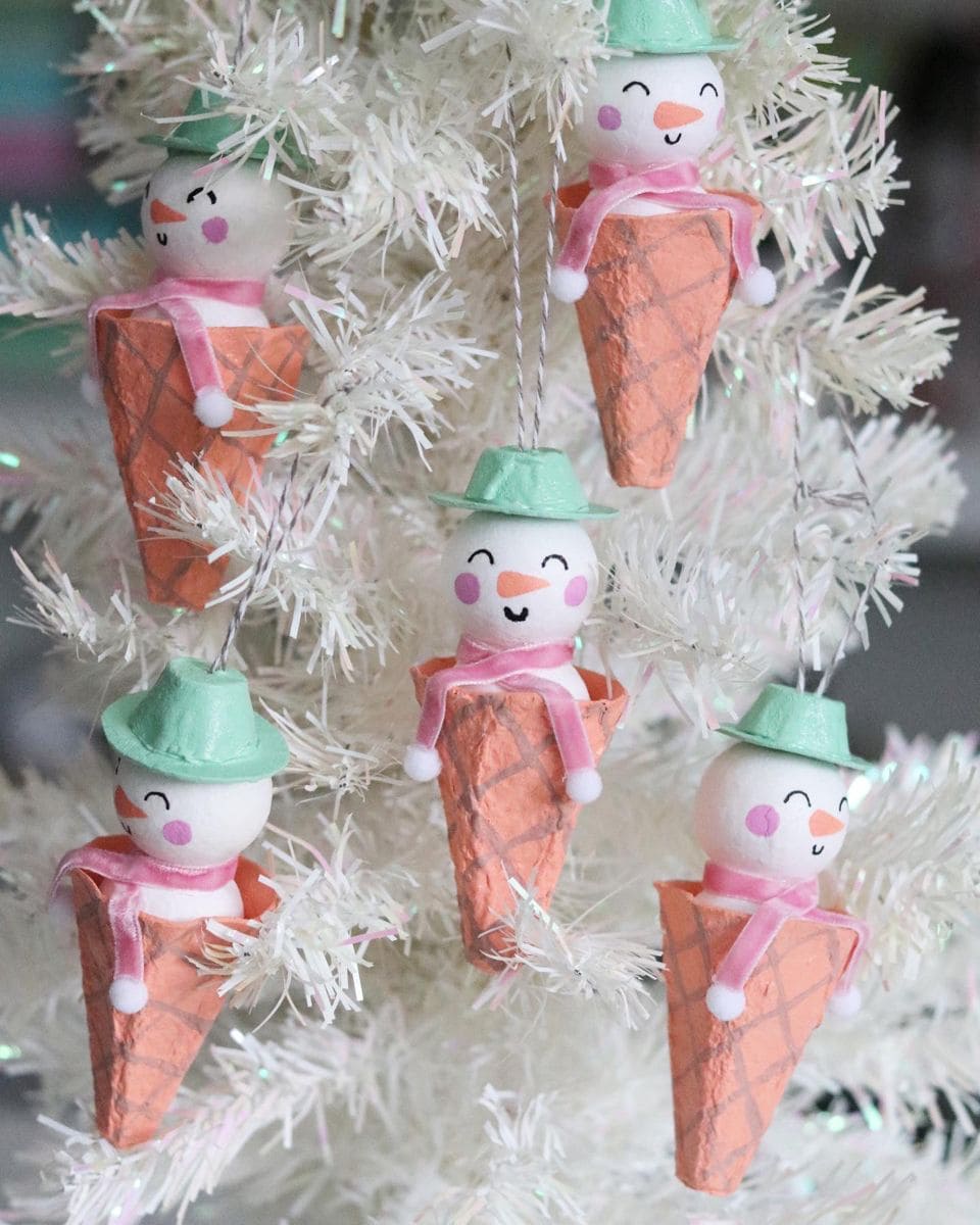 Ice Cream Cone Snowman Ornaments