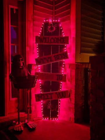 LED-Lit Coffin Welcome Sign