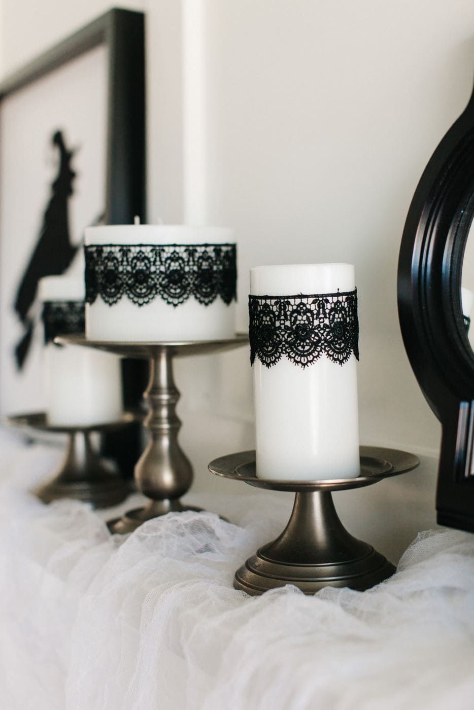 Lace-Wrapped Pillar Candles