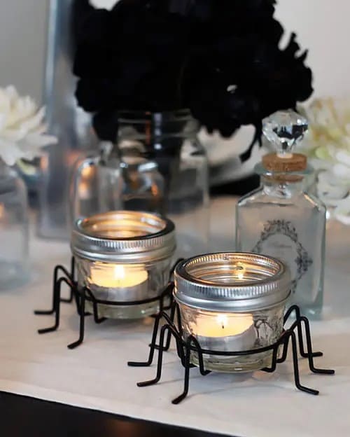 Mason Jar Spider Votives