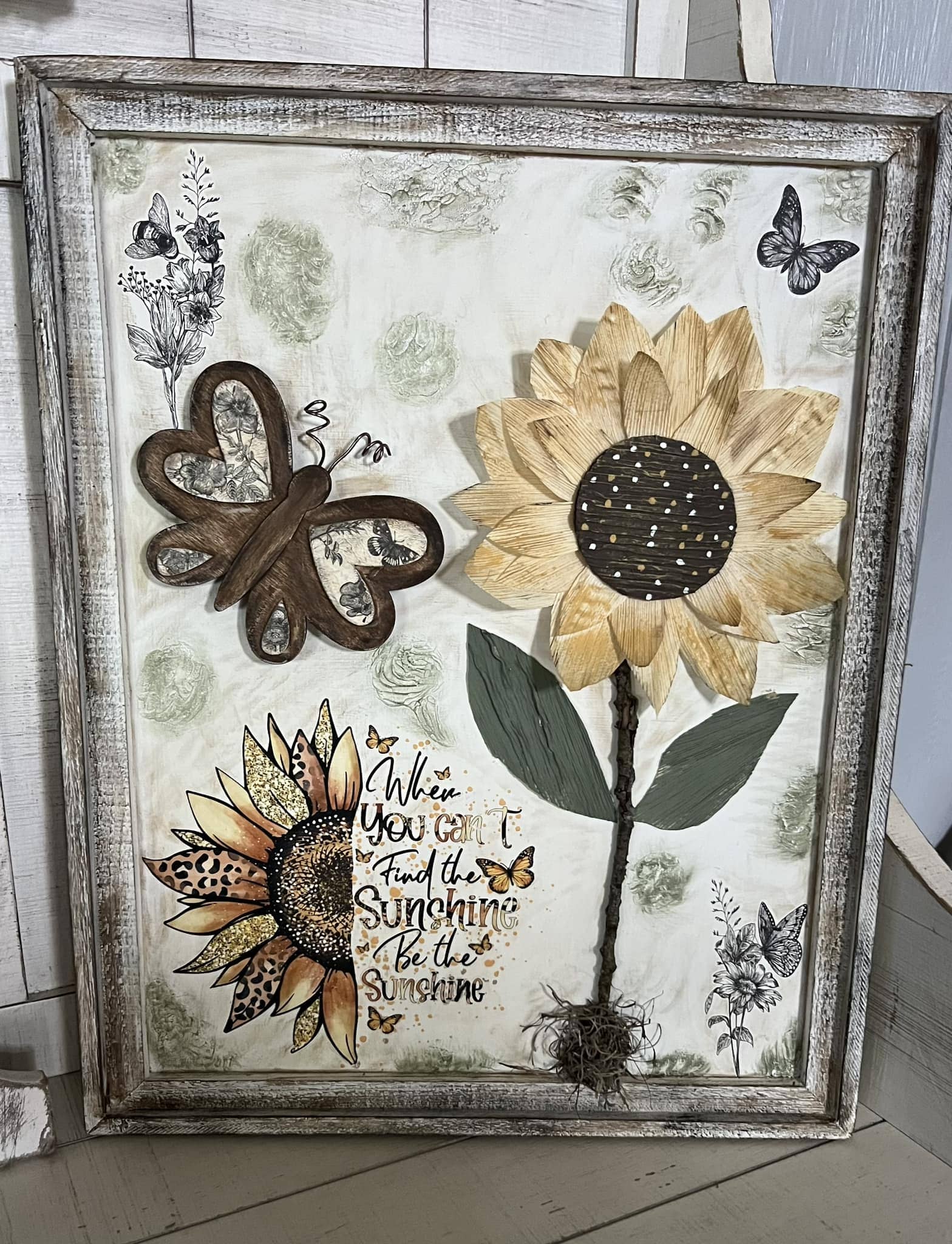 Mixed Media Corn Husk Sunflower Wall Art