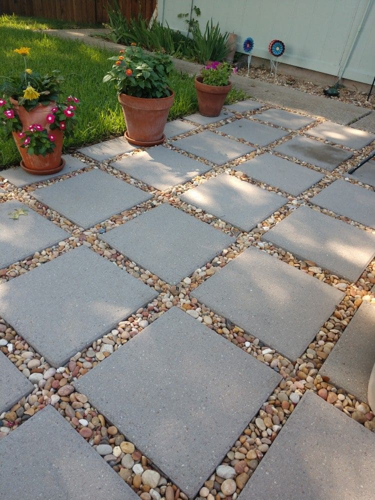 Modern Grid Pavers with Pebble Filler