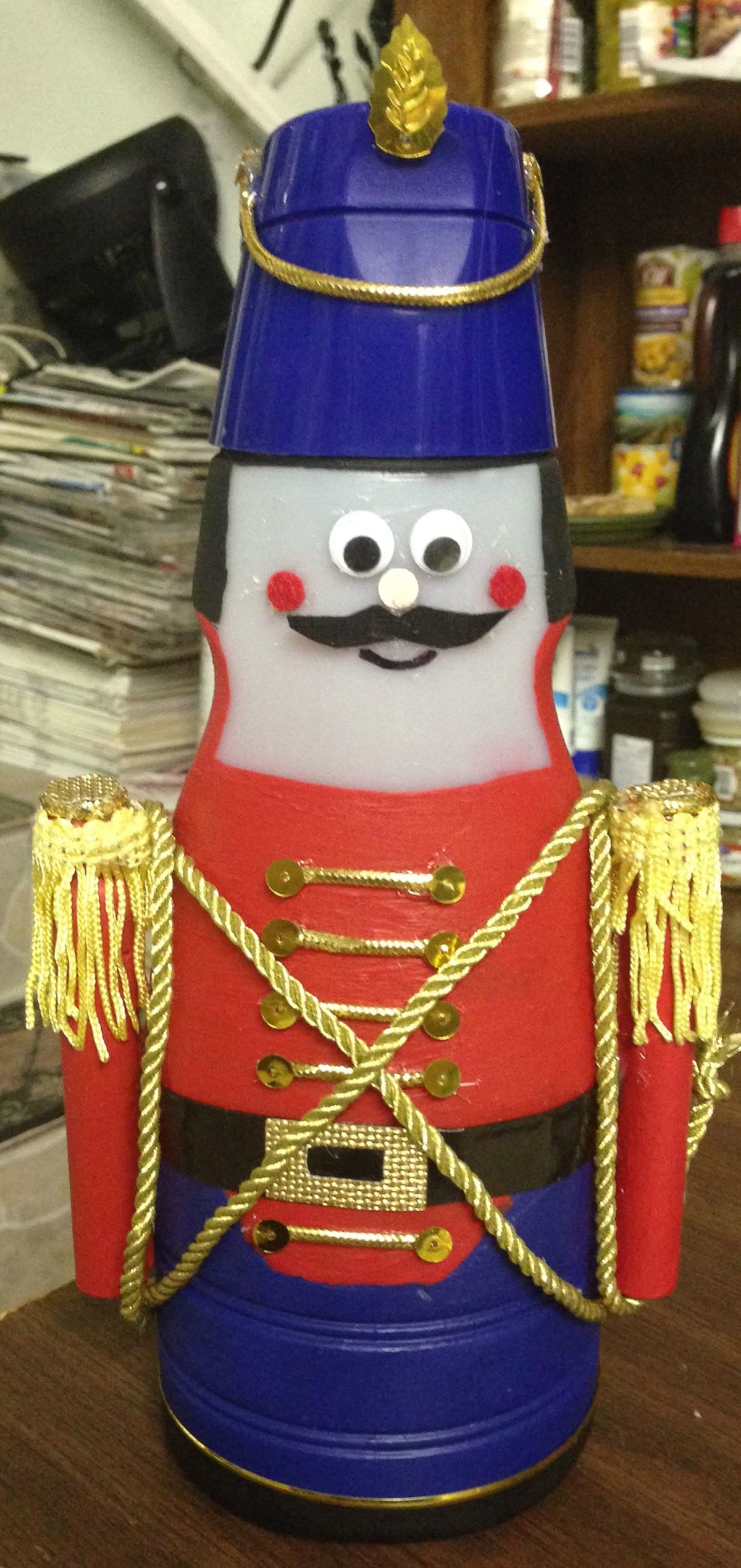 Nutcracker Soldier Made from a Coffee Creamer Bottle