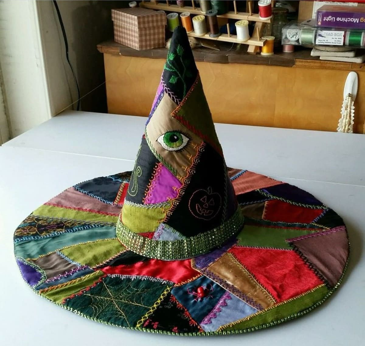 Patchwork Witch Hat with Embroidered Eye