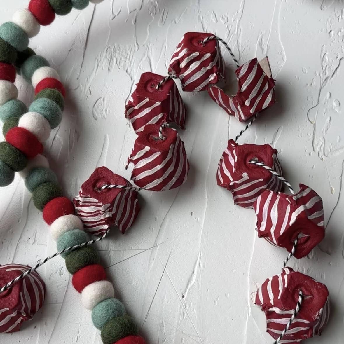 Peppermint Stripe Egg Carton Garland