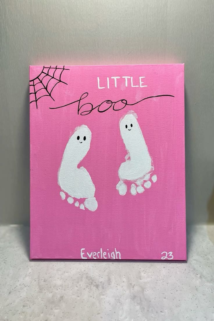 Pink Little Boo Ghost Footprint Canvas