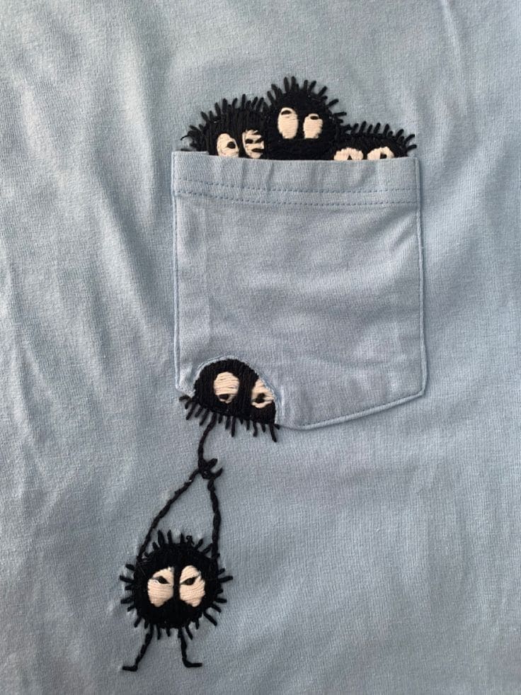 Playful Soot Sprites Pocket Embroidery