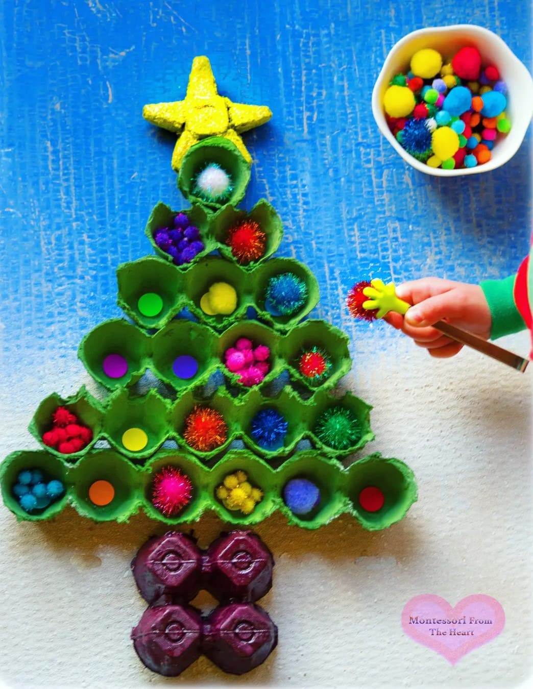 Pom-Pom Ornament Egg Carton Tree