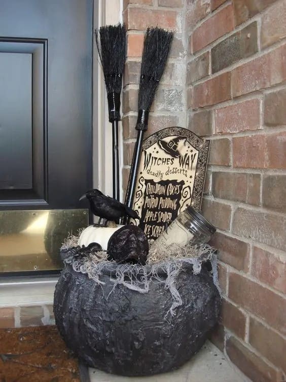 Porch Corner Witch Cauldron Display