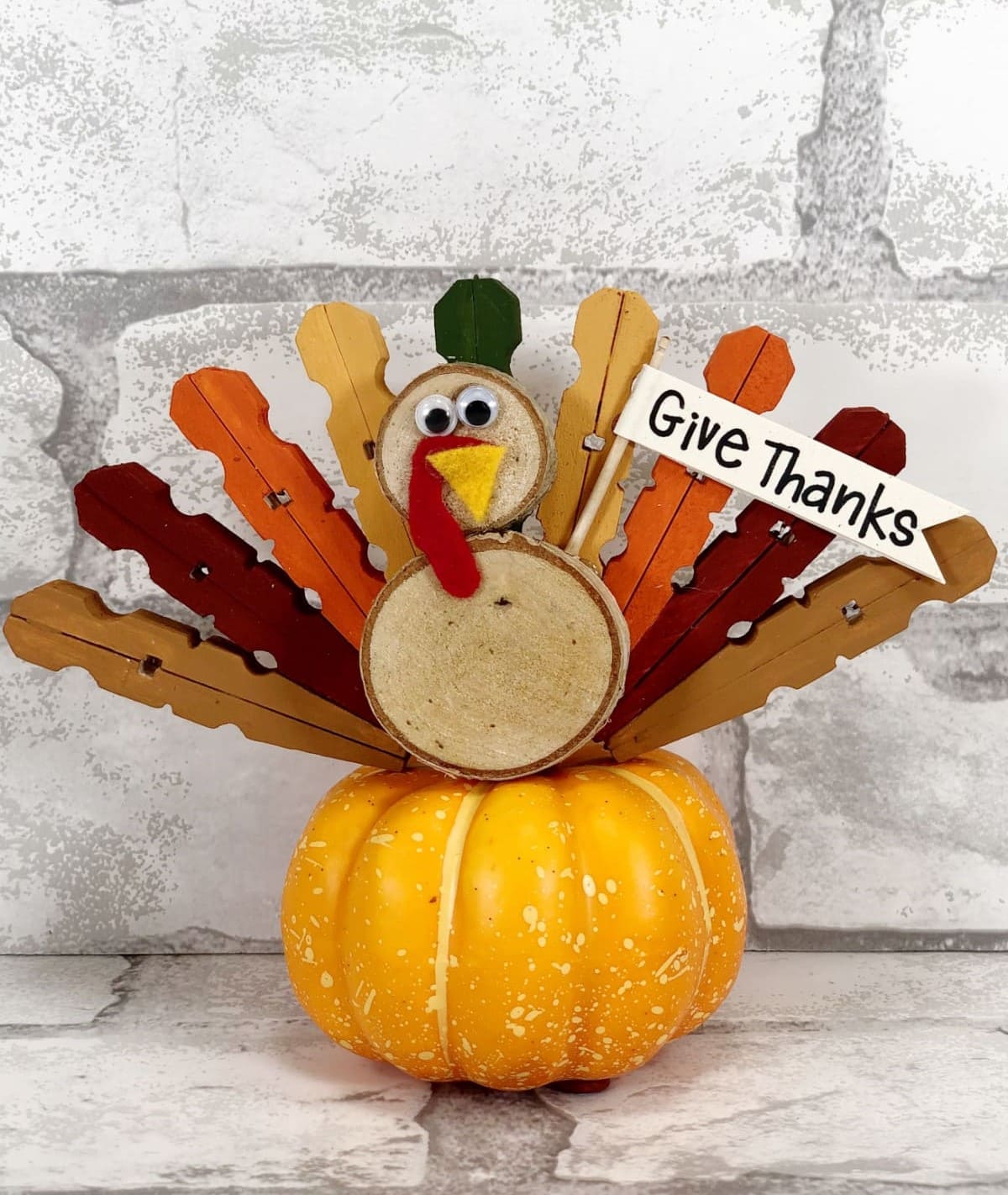 Pumpkin Turkey with Clothespin Feather Fan