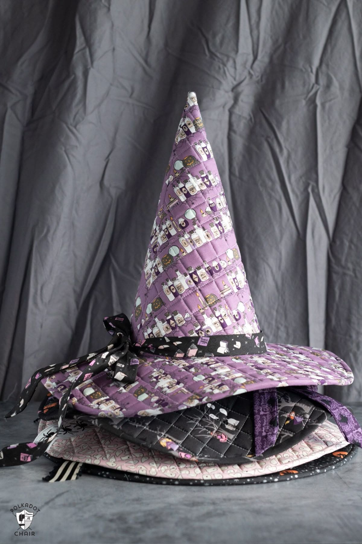 Quilted Fabric Witch Hat with Potion Print