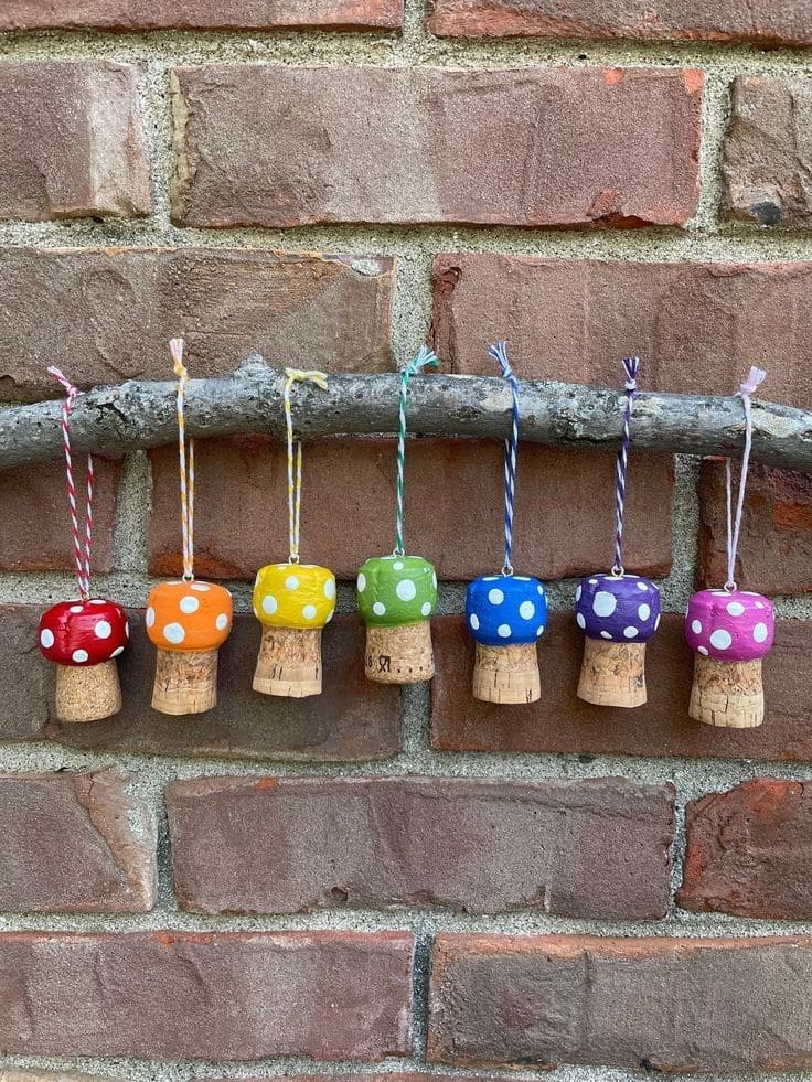 Rainbow Cork Mushroom Ornaments