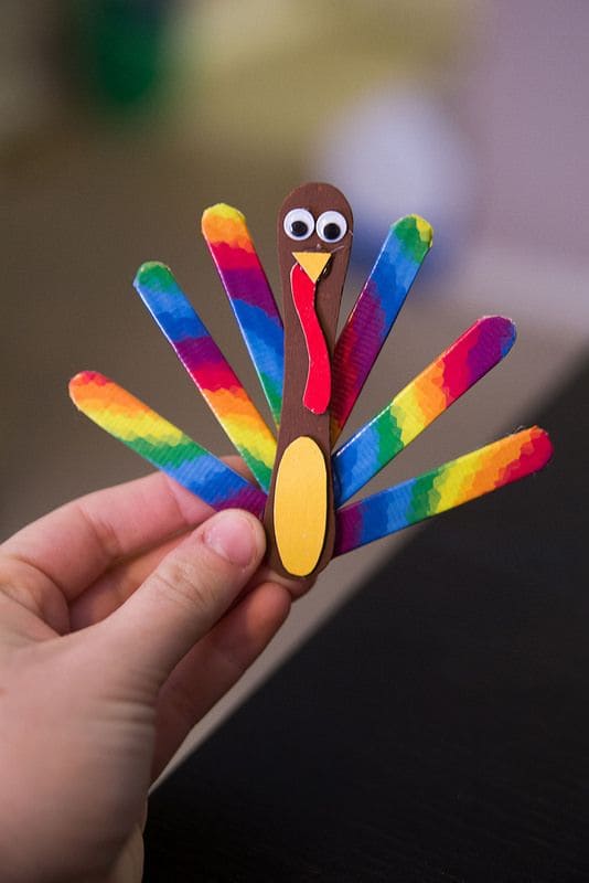 Rainbow Feather Popsicle Stick Turkey