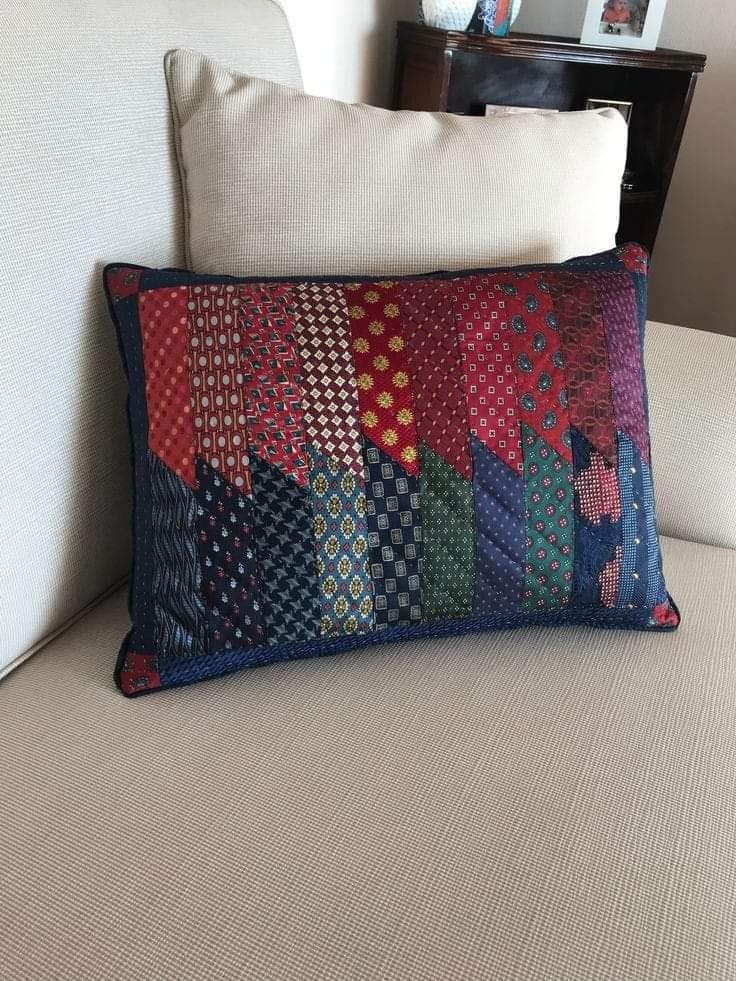 Repurposed Necktie Patchwork Pillow