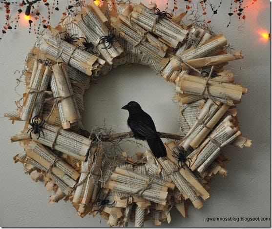 Rolled Book Page Halloween Wreath
