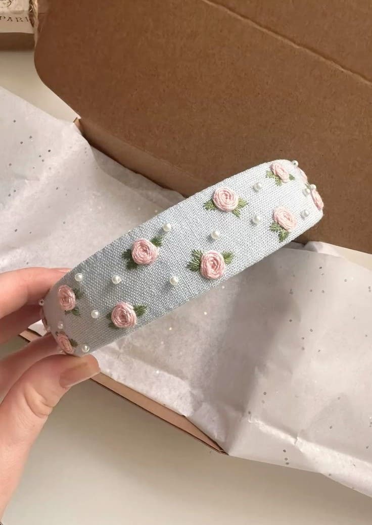 Romantic Rosebud Embroidered Headband