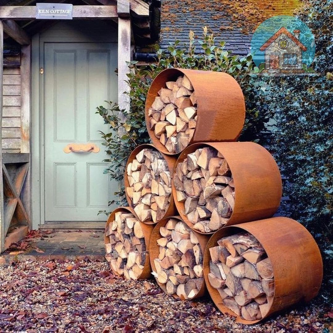 Rustic Cylinder Firewood Storage