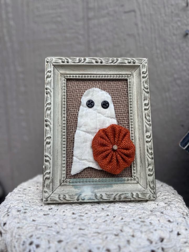 Rustic Fabric Ghost with Pumpkin Frame