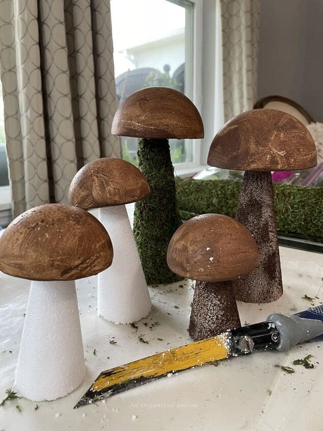 Rustic Faux Wood Mushroom Display