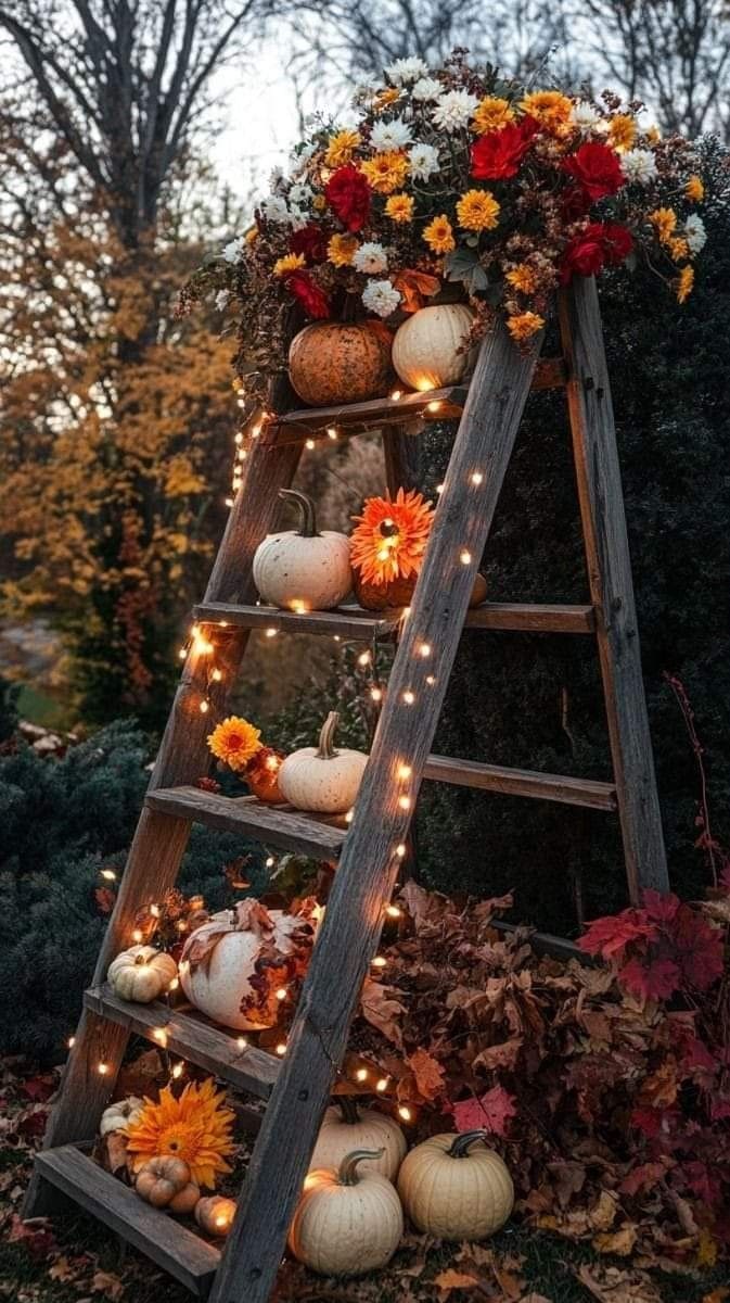 Rustic Ladder Harvest Display