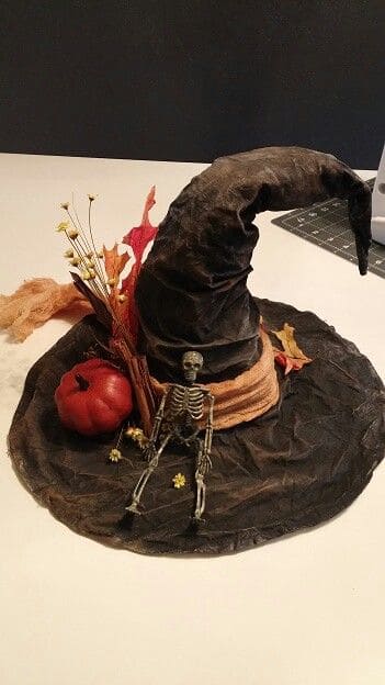 Rustic Witch Hat with Fall Skeleton Charm