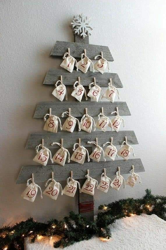 Rustic Wood Slat Advent Calendar with Clothespin Pouches