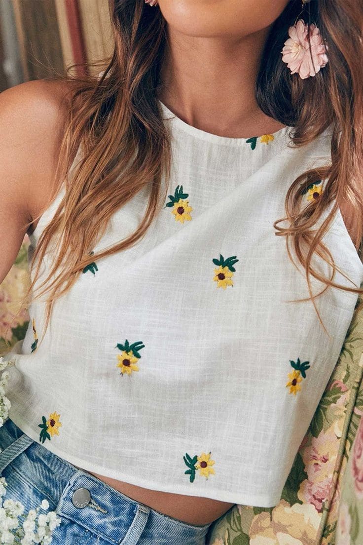 Scattered Sunflower Blooms on a Summer Top