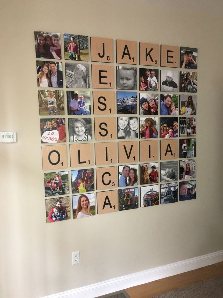 Scrabble-Inspired Family Photo Wall