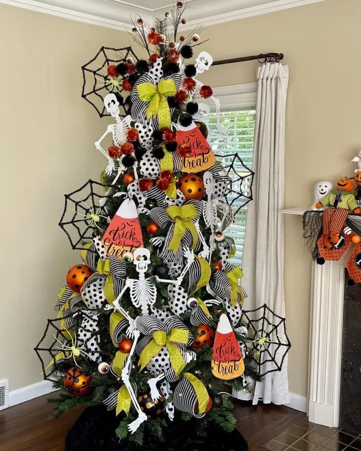 Skeleton & Candy Corn Halloween Tree