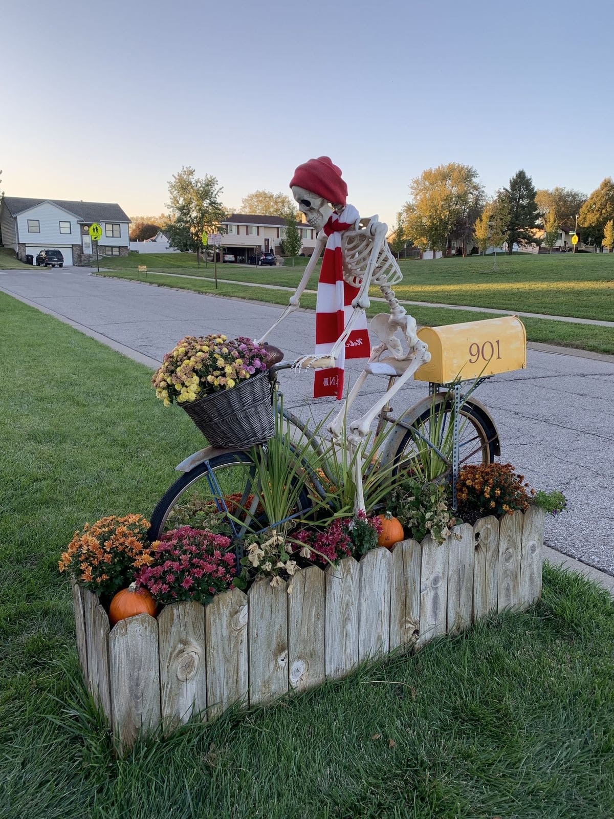 Skeleton Cyclist Halloween Mailbox Decor