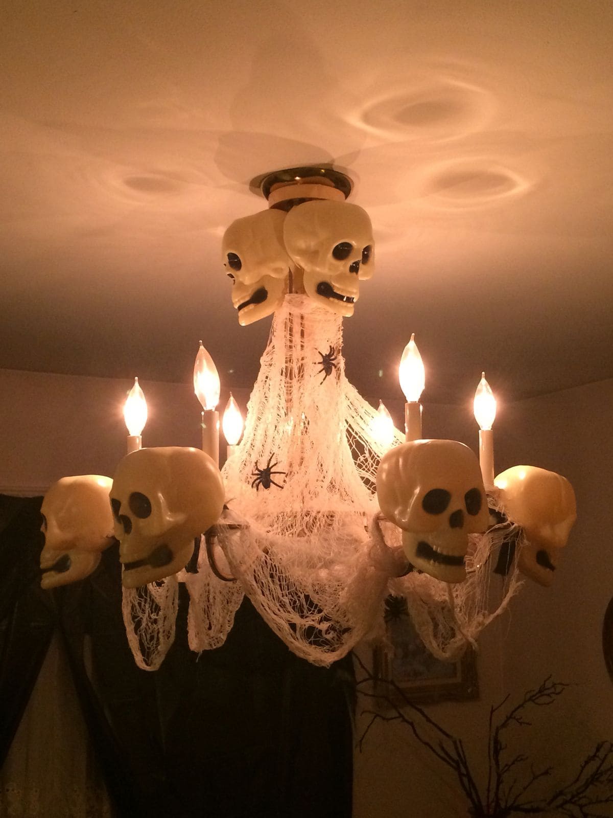 Skull Swarm Halloween Chandelier Decor Idea