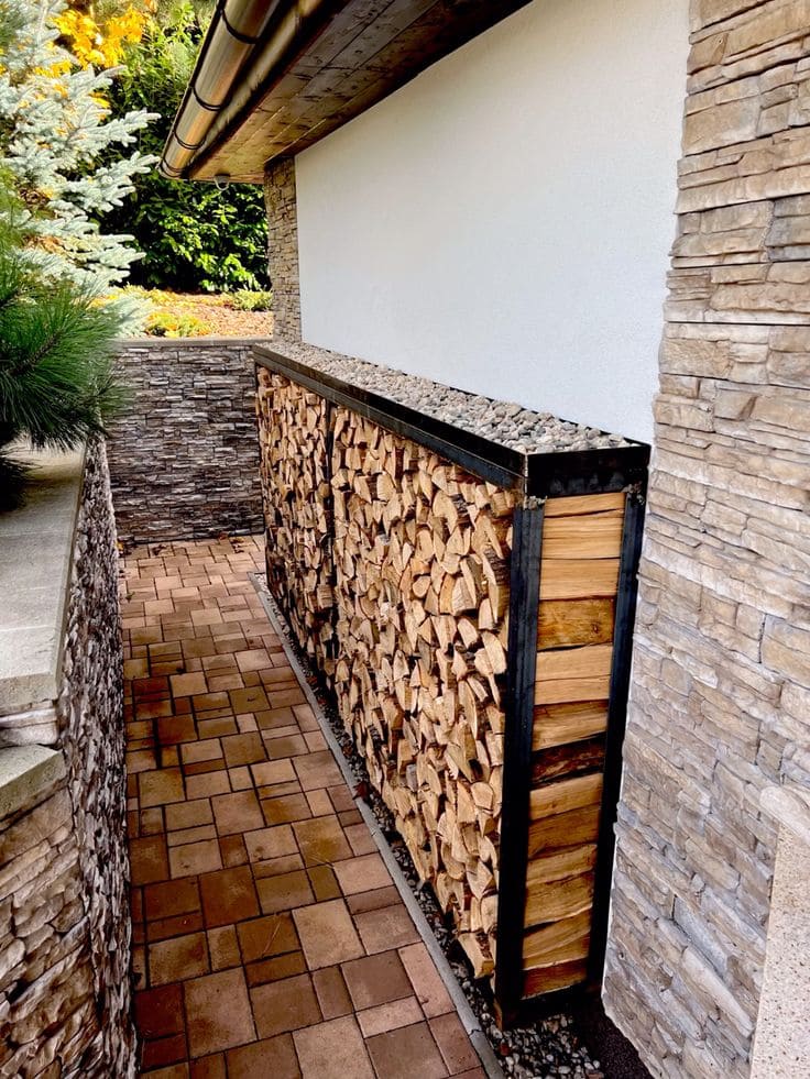 Sleek Wall-Mounted Firewood Storage