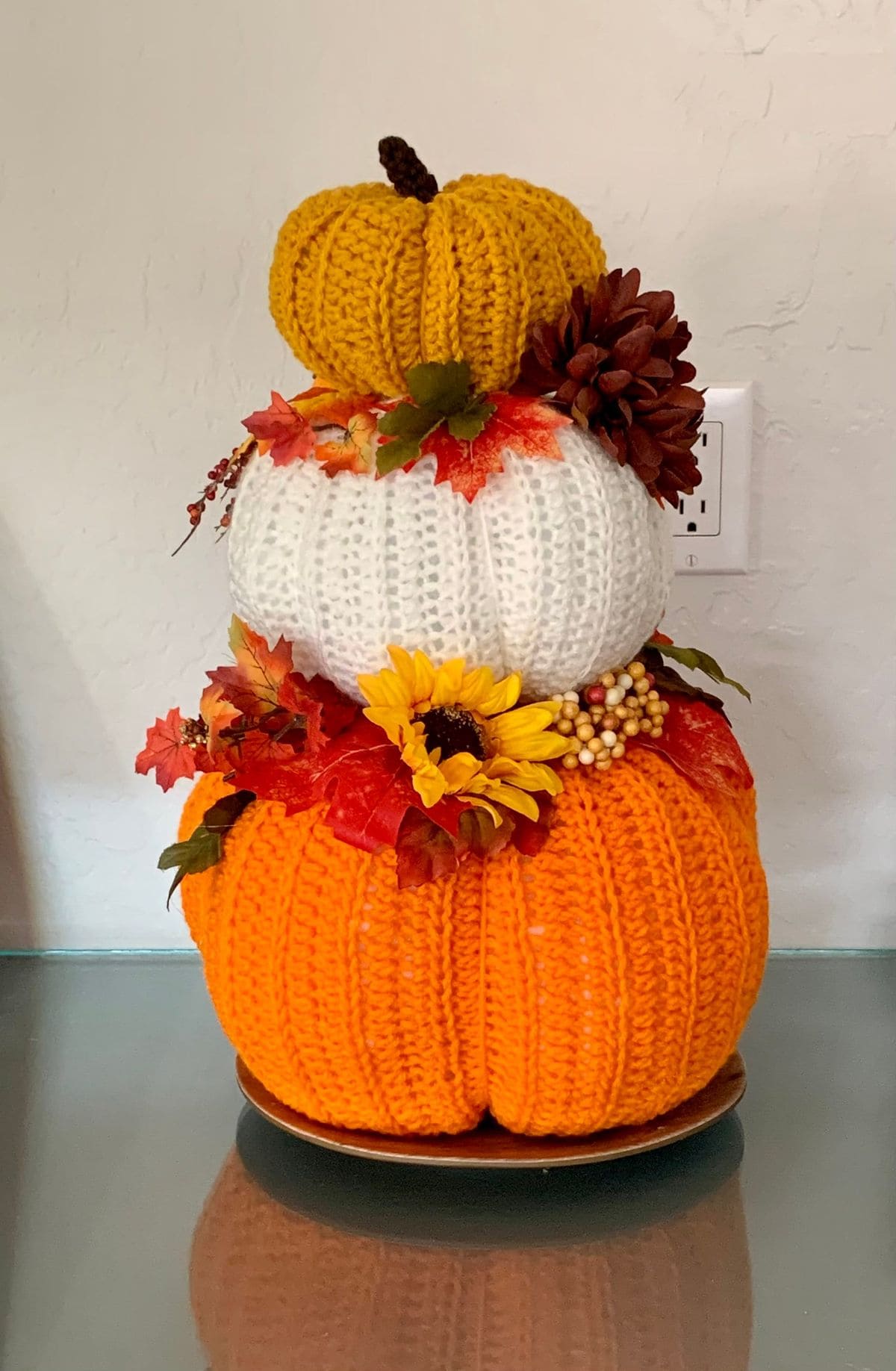 Stacked Sweater Pumpkins Centerpiece